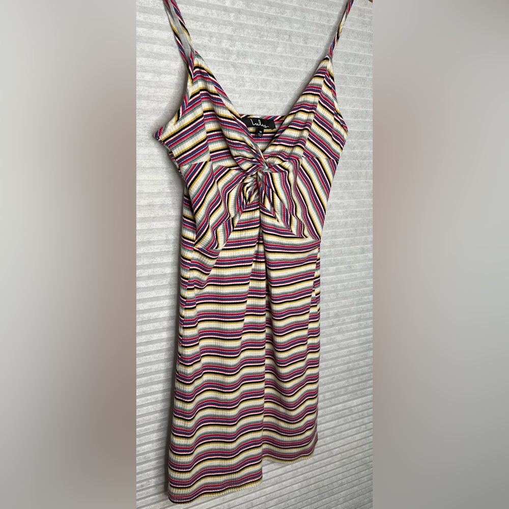 Lulus Sweet Moments White Multi Stripe Knot Front Bodycom mini dress Size M